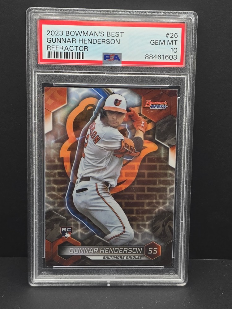 2023 BOWMAN'S BEST #26 GUNNAR HENDERSON REFRACTOR RC ROOKIE PSA 10 view 1