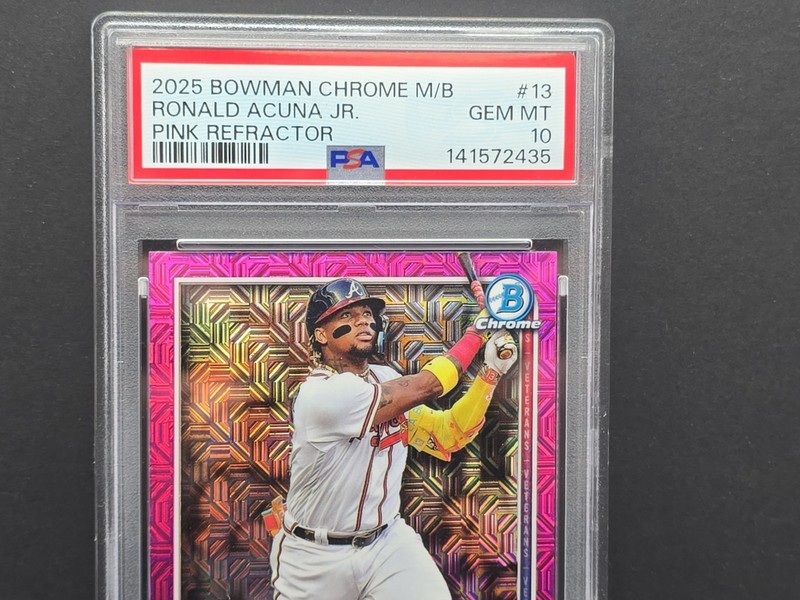 2025 Bowman Chrome - Ronald Acuña Jr. #13 Pink Mojo Refractor /199 PSA 10 view 2