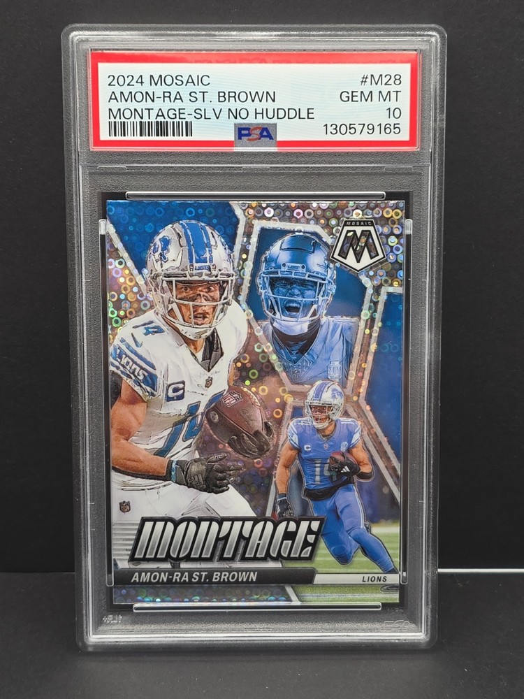 2024 Panini Mosaic Amon-Ra St. Brown No Huddle Silver Montage #M28 PSA 10