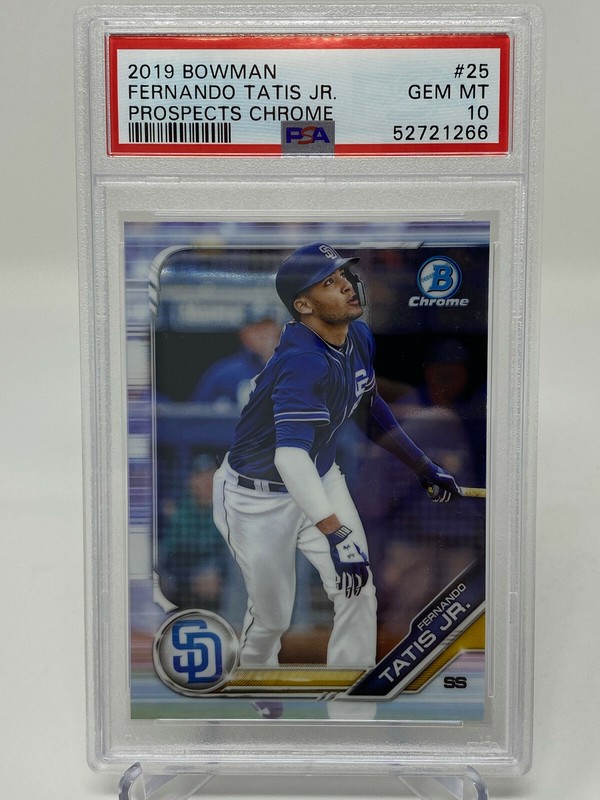 2019 Bowman #25 Fernando Tatis Jr. Prospects Chrome PSA 10 Rookie Card view 2