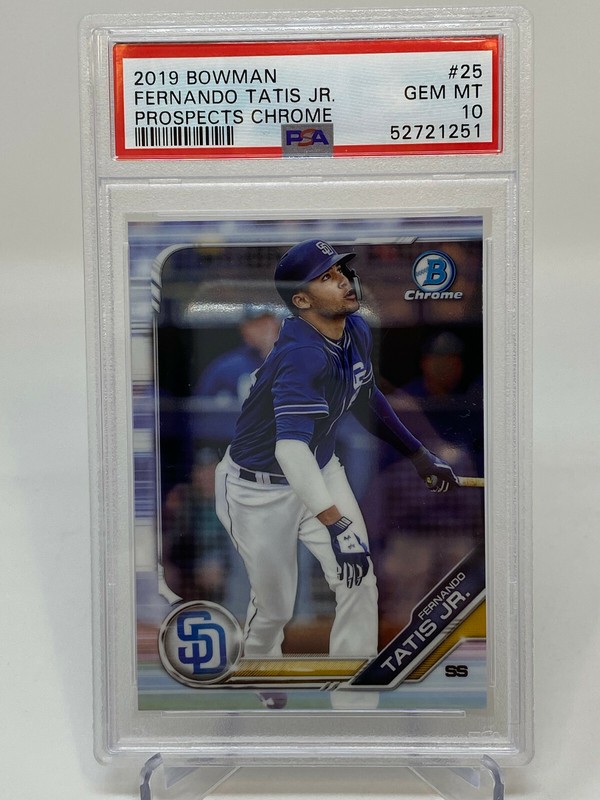 2019 Bowman #25 Fernando Tatis Jr. Prospects Chrome Rookie Card - PSA 10 view 2