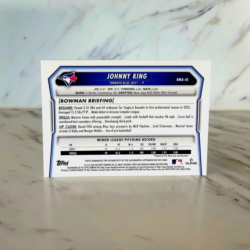 2026 Bowman Chrome Prospect Auto Mojo Refractor #BMA-JK Toronto Blue Jays view 2