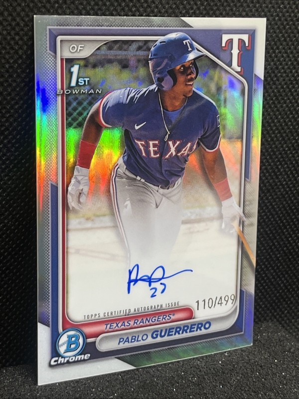 2024 Bowman Chrome Pablo Guerrero 1st Auto Refractor 110/499 Texas Rangers view 2
