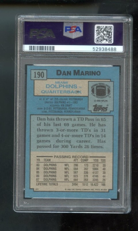1988 Topps #190 Dan Marino PSA 9 Graded Football Card NFL Miami Dolphins view 2
