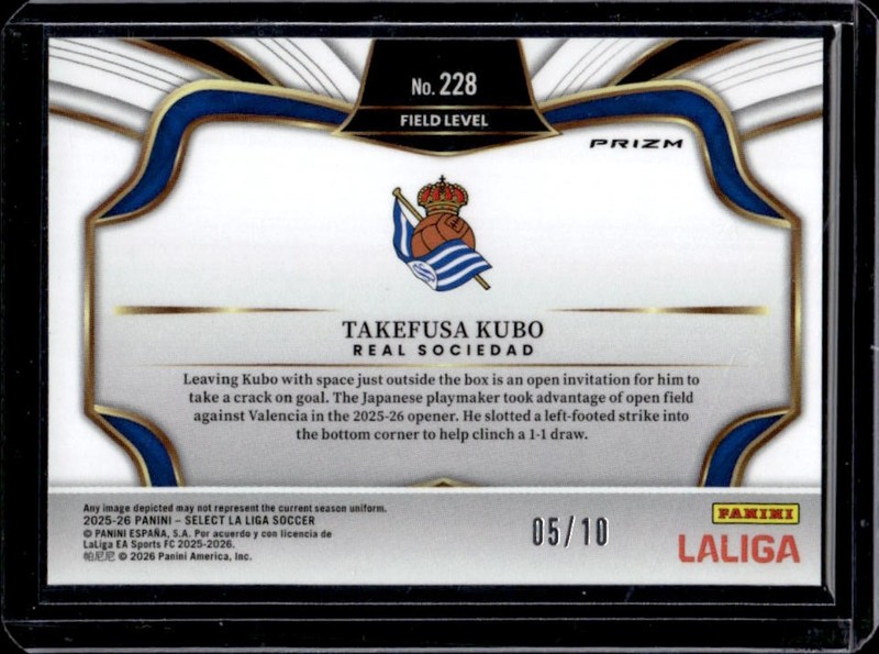 2025-26 Panini Select La Liga Takefusa Kubo Field Level Gold Prizm #/10 view 2