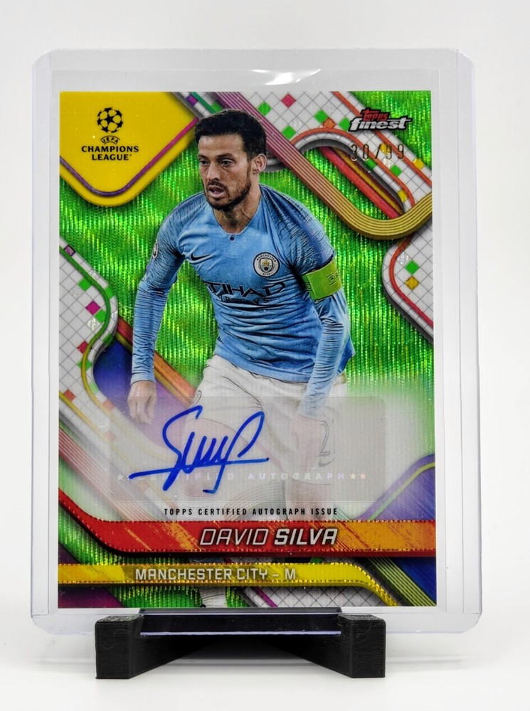 2024-25 Topps Finest UEFA David Silva #BA-DS Neon Green Wave Auto /99 Man City