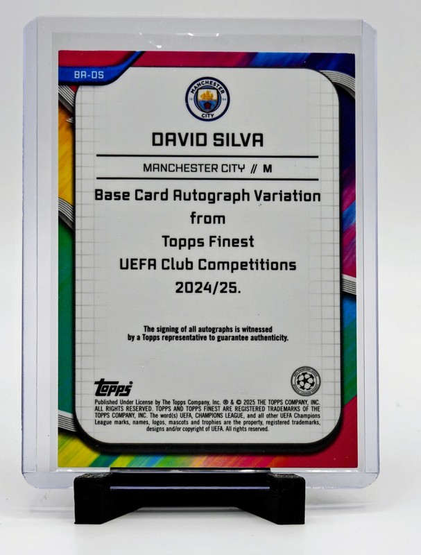 2024-25 Topps Finest UEFA David Silva #BA-DS Neon Green Wave Auto /99 Man City view 2