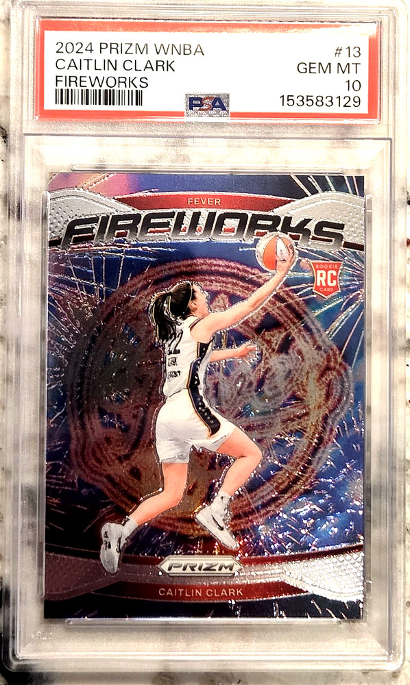 CAITLIN CLARK 2024 Panini Prizm WNBA {FIREWORKS} Rookie RC; PSA 10 GEM MINT*