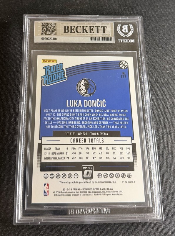 2018 Luka Doncic Donruss Optic Holo Prizm Rated Rookie Auto BGS 8 10 #177 Silver view 2