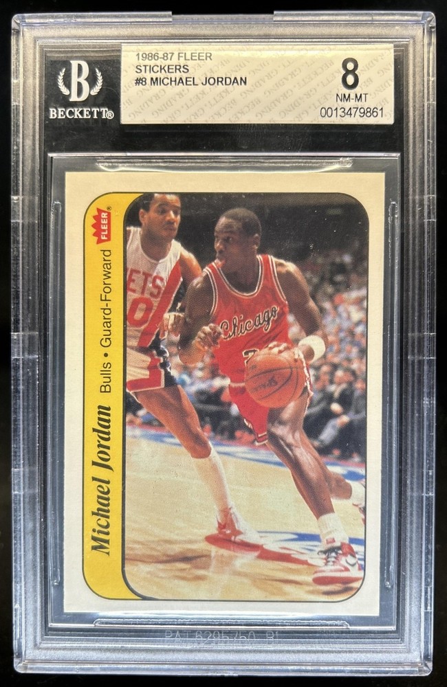 1986-87 Fleer Michael Jordan Stickers Rookie RC #8 Bulls BGS 8