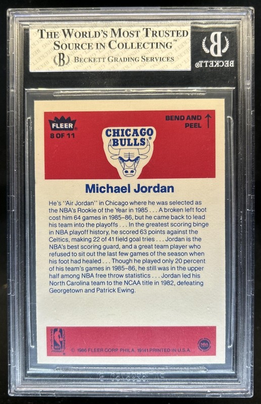 1986-87 Fleer Michael Jordan Stickers Rookie RC #8 Bulls BGS 8 view 2
