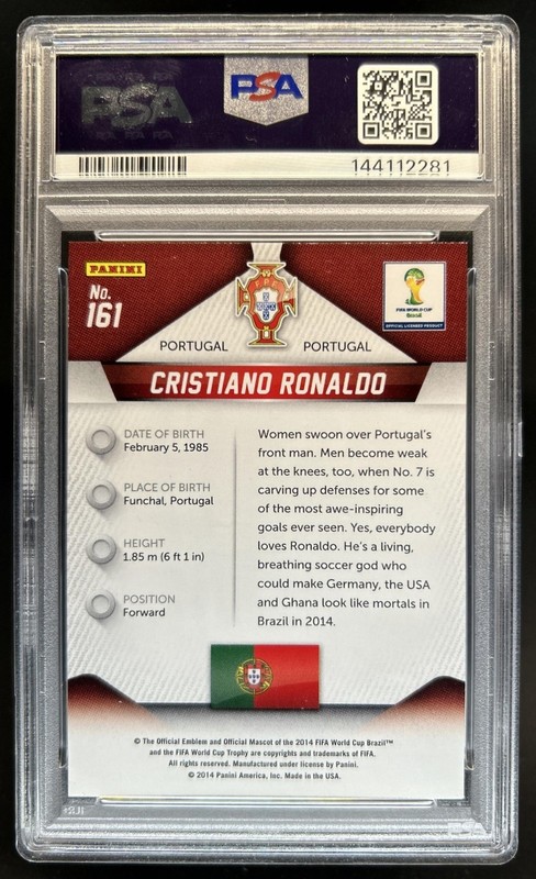 2014 Panini Prizm FIFA World Cup Brazil Cristiano Ronaldo #161 Portugal PSA 10 view 2