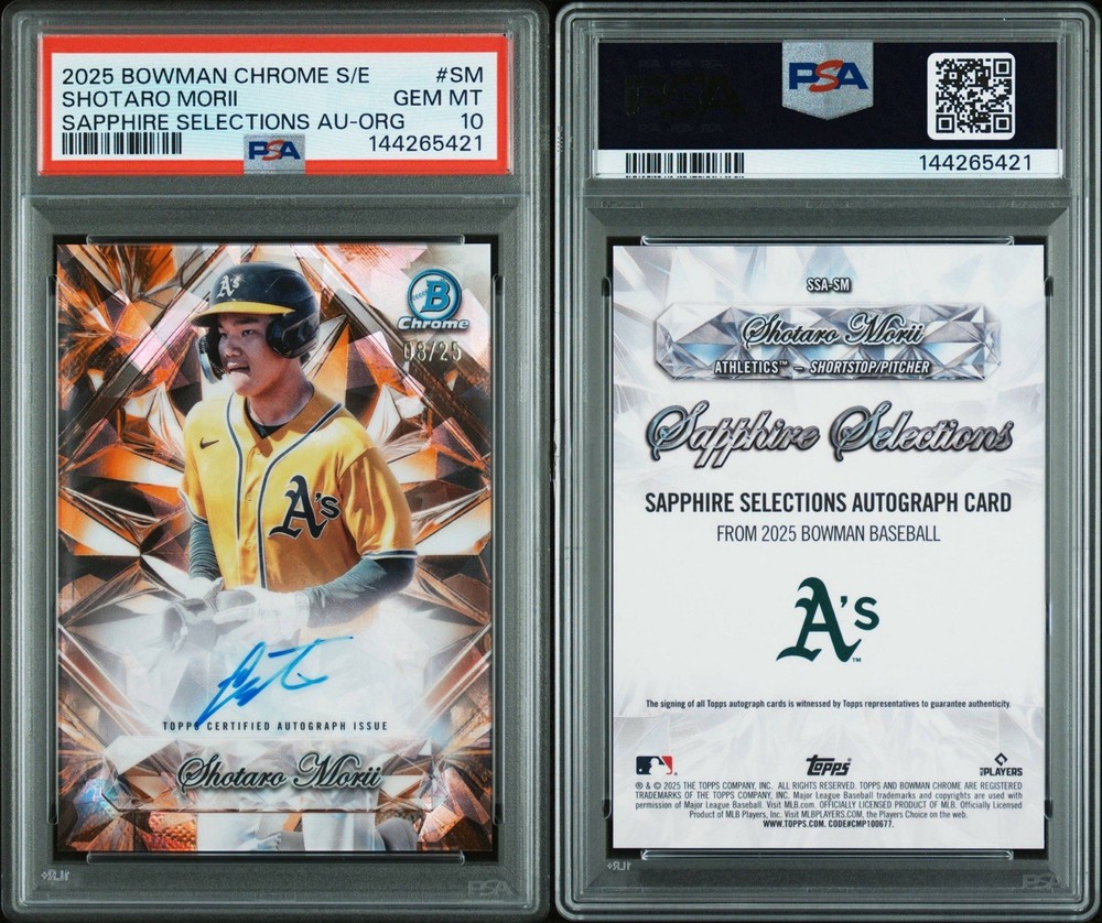 2025 Bowman Chrome Sapphire Selections Orange Shotaro Morii RC AUTO /25 PSA 10