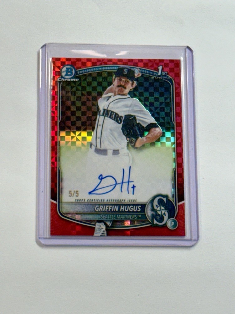 2025 Bowman Draft Griffin Hugus Chrome Auto Red X Fractor 5/5 #CPA-GH Mariners