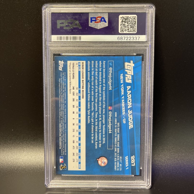 2017 TOPPS AARON JUDGE #287 RC - PSA 9 One Of The Greatest Hitters Of All Time  view 2