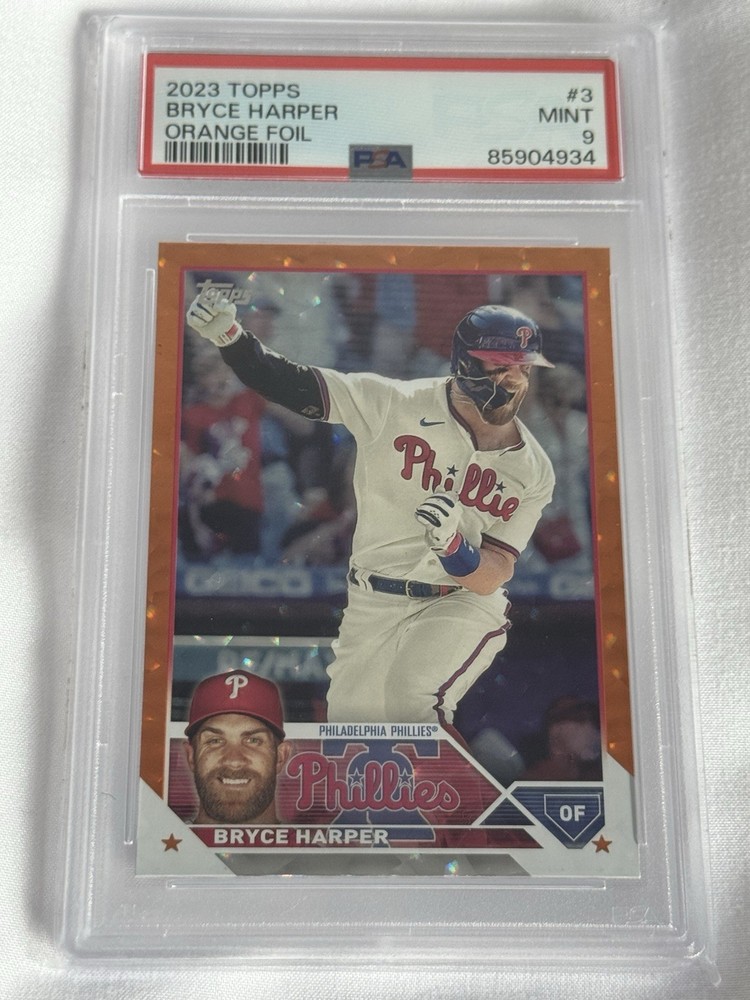 2023 Topps Chrome Phillies Bryce Harper Orange Foil Numbered /299 Graded PSA 9