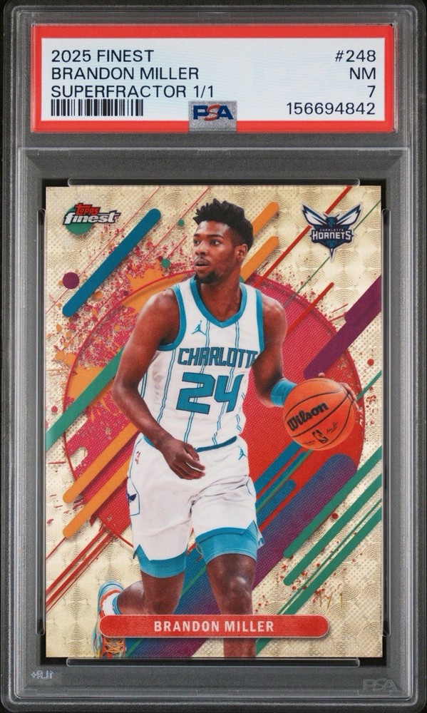 Brandon Miller 2025 Finest Rare SUPERFRACTOR 1/1 PSA 7 NM #248 Hornets 1 OF 1