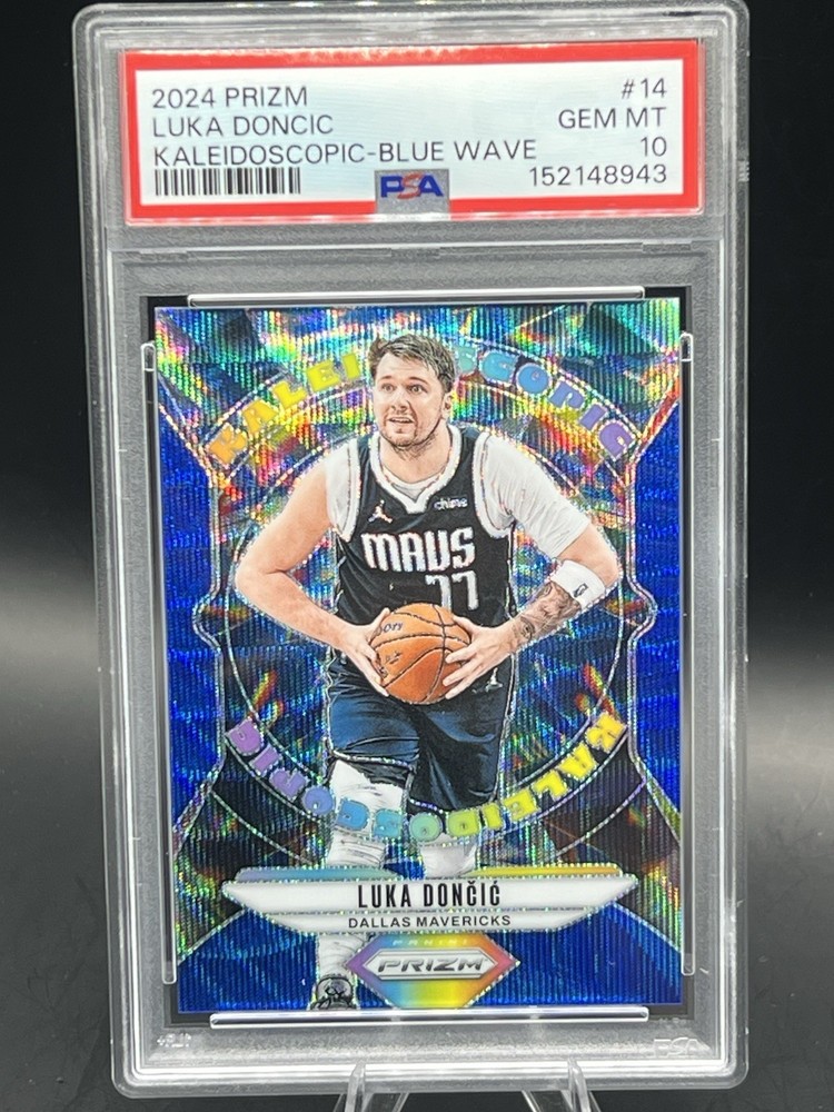Luka Doncic 2024 Panini Prizm #14 Blue Wave Kaleidoscopic /175 PSA 10