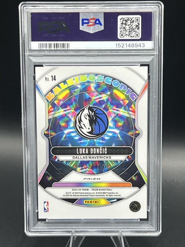 Luka Doncic 2024 Panini Prizm #14 Blue Wave Kaleidoscopic /175 PSA 10 view 2