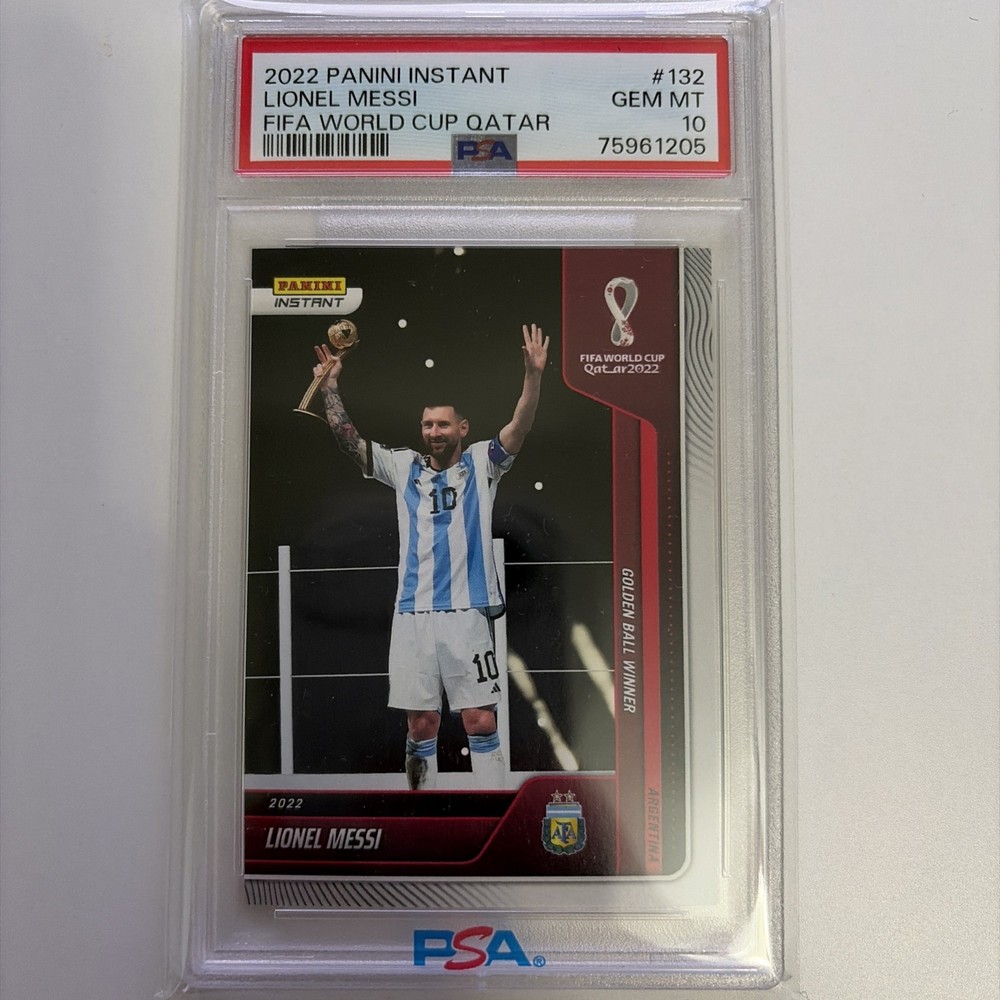 2022 PANINI INSTANT FIFA WORLD CUP QATAR #132 LIONEL MESSI PSA 10 WINING