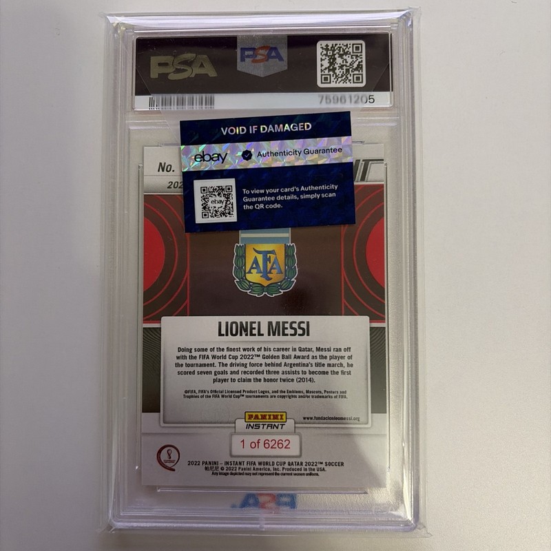 2022 PANINI INSTANT FIFA WORLD CUP QATAR #132 LIONEL MESSI PSA 10 WINING view 2