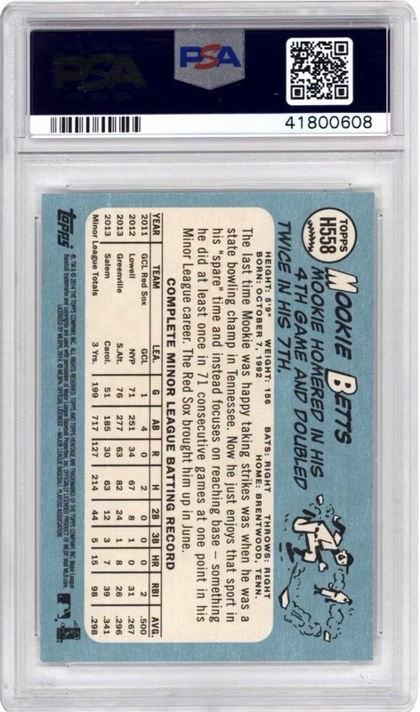 2014 Topps Heritage #H558 Mookie Betts RC PSA 9 Mint Red Sox Rookie Card view 2