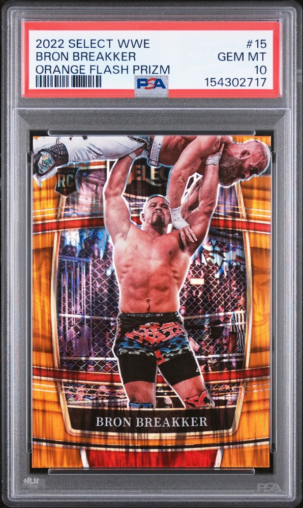 2022 Panini Select Wwe #15 Bron Breakker Orange Flash Prizm RC PSA 10