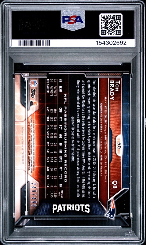 2015 Topps Chrome #50 Tom Brady Camo Refractor /499 PSA 10 view 2