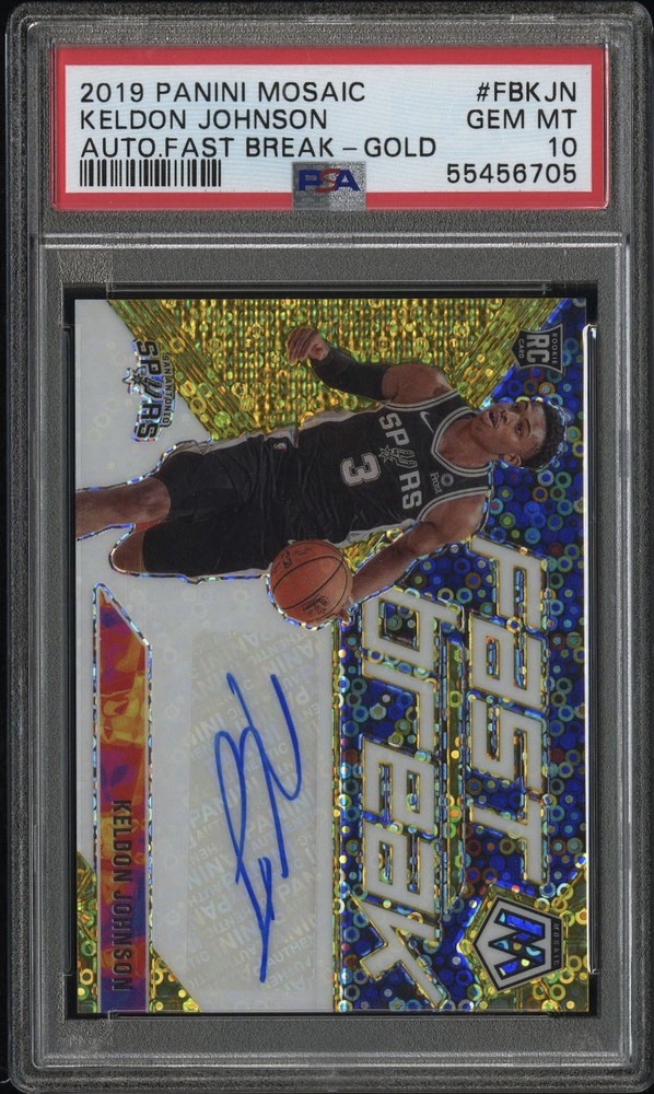 GOLD/10 2019-20 Mosaic Autographs Fast Break Keldon Johnson Spurs RC PSA 10