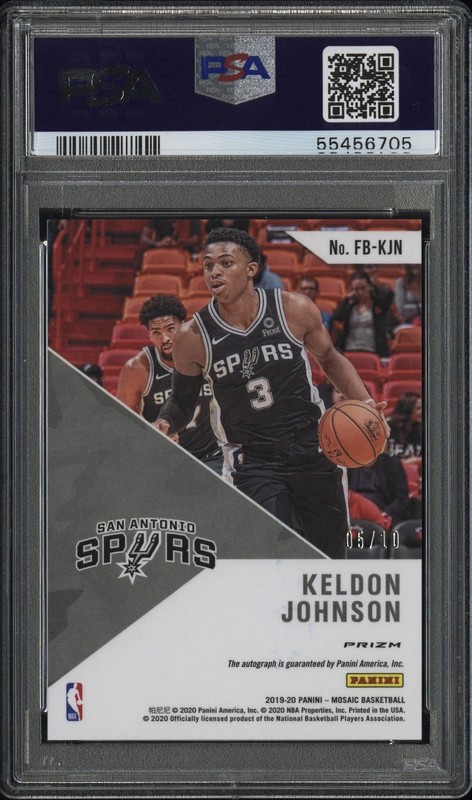 GOLD/10 2019-20 Mosaic Autographs Fast Break Keldon Johnson Spurs RC PSA 10 view 2