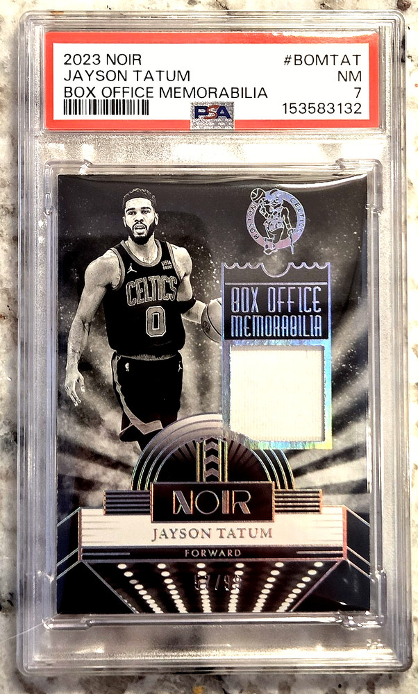 JAYSON TATUM 2023 Panini Noir {BOX OFFICE MEMORABILIA /99} Game Worn; *PSA 7*