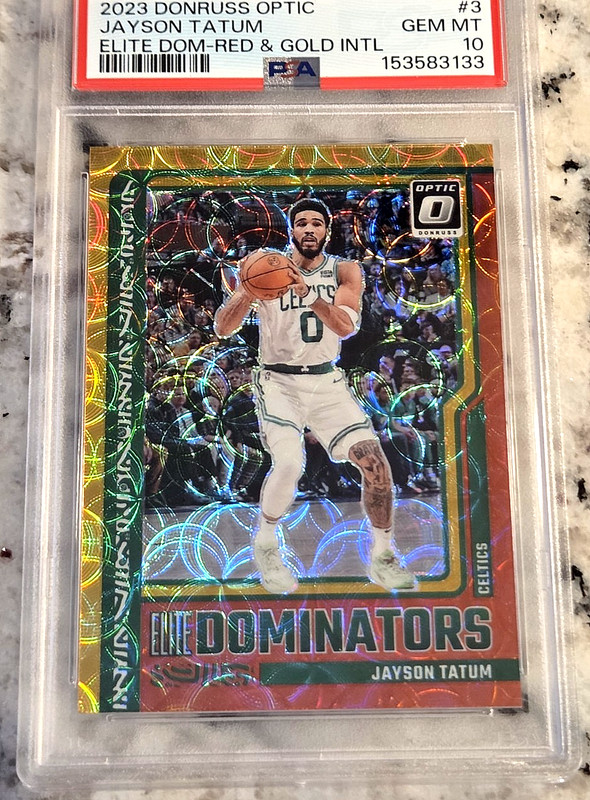 JAYSON TATUM 2023 Donruss Optic {ELITE DOMINATORS RED & GOLD INTL /99}; *PSA 10* view 2