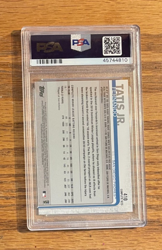 2019 Topps Complete Set Fernando Tatis Jr. #410 White Jersey PSA 10 Gem Mint RC view 2