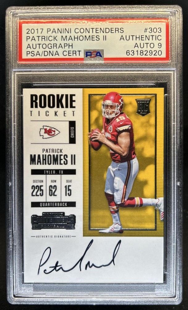 2017 Panini Contenders Patrick Mahomes II RC Rookie Ticket Auto #303 PSA AUTH /9