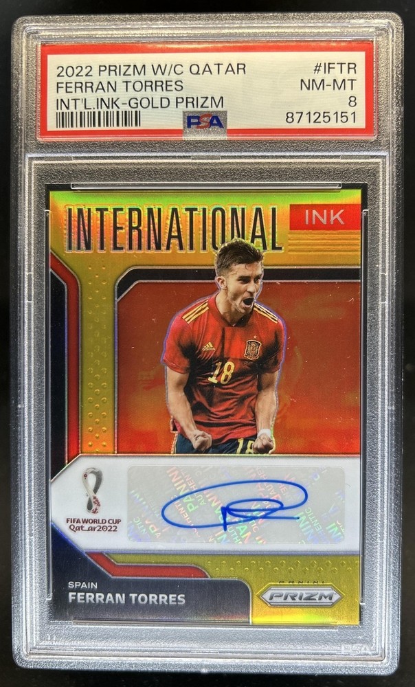 2022-23 Prizm World Cup Ferran Torres International Ink Gold Auto #/10 PSA 8