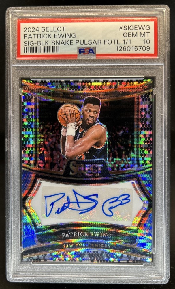 2024-25 Select Patrick Ewing Black Snake Skin Pulsar FOTL Auto #1/1 PSA 10
