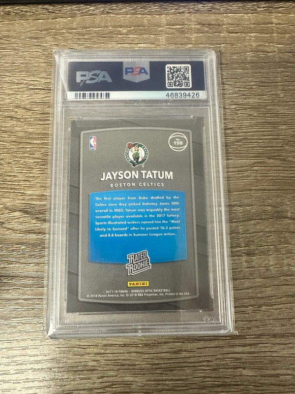 2017-18 Panini Donruss Optic Jayson Tatum Rookie RC #198 Celtics PSA 10 GEM MINT view 2