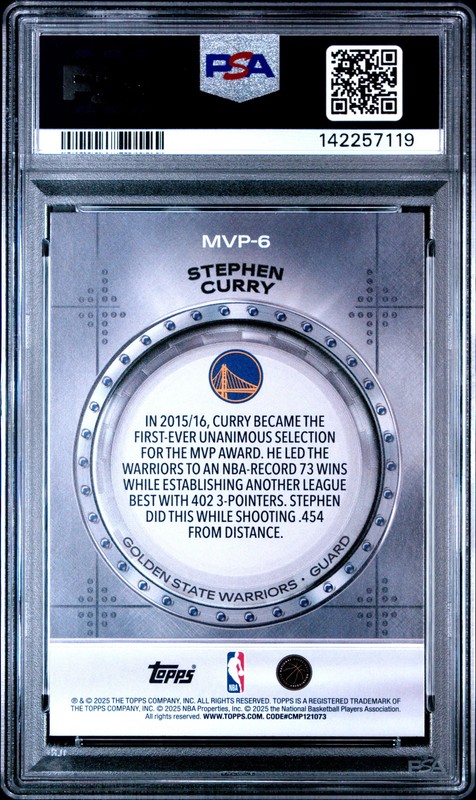 2025 Topps MVP Vault Stephen Curry #MVP-6 PSA 9 MINT view 2