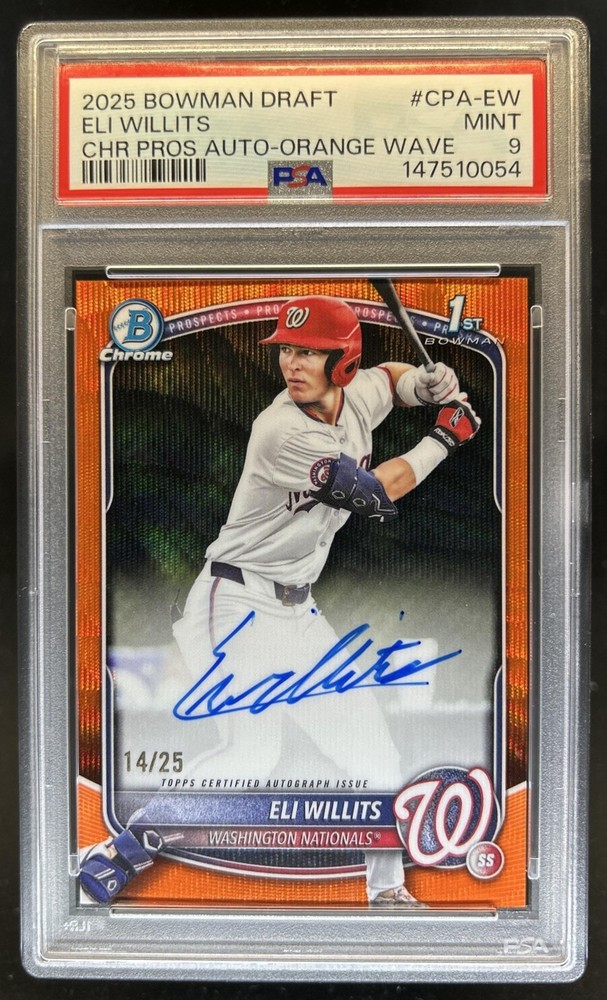 2025 Bowman Draft Eli Willits Chrome Auto Orange Wave Refractor 1st #/25 PSA 9