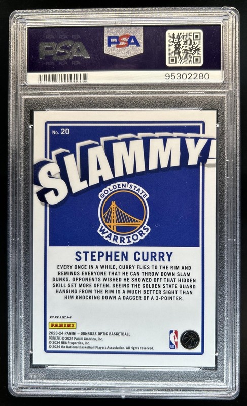 2023-24 Panini Donruss Optic Stephen Curry Slammy! SP #20 Warriors PSA 10 view 2