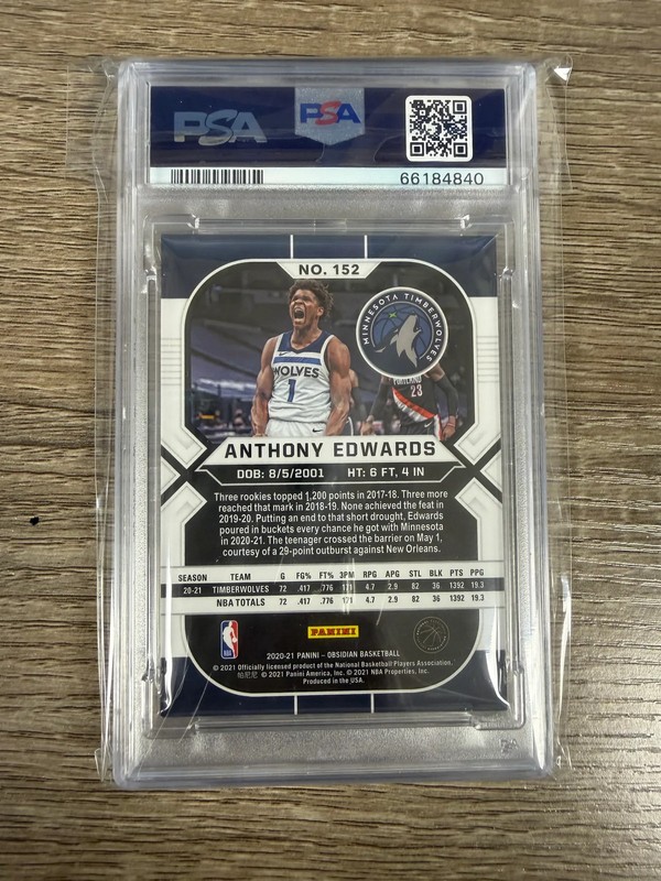 2020-21 Panini Obsidian Anthony Edwards Electric Etch Asia #152 PSA 9 Rookie RC view 2