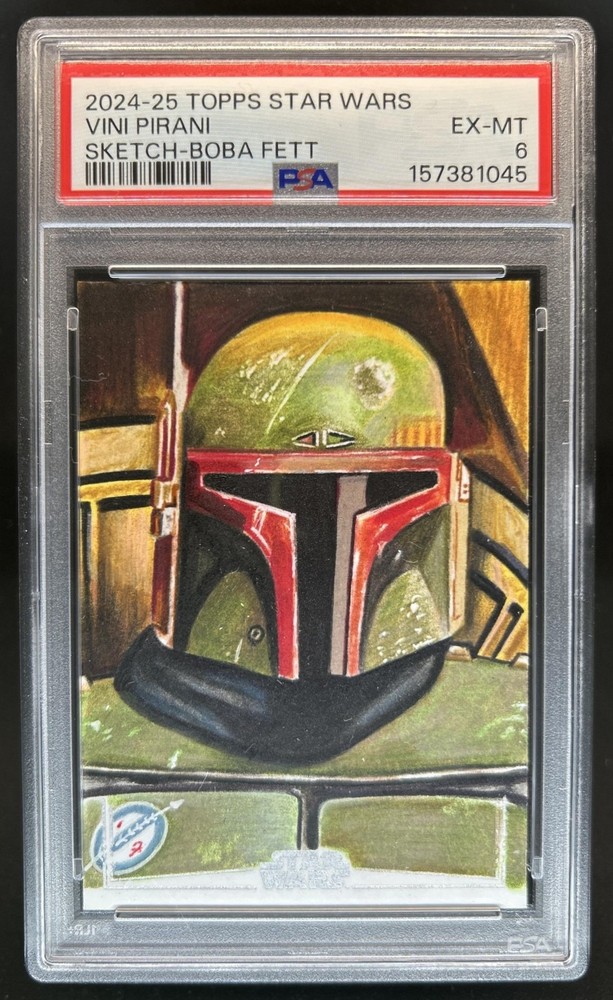 2025 Topps Chrome Star Wars Galaxy Boba Fett Vini Pirani Sketch #1/1 PSA 6