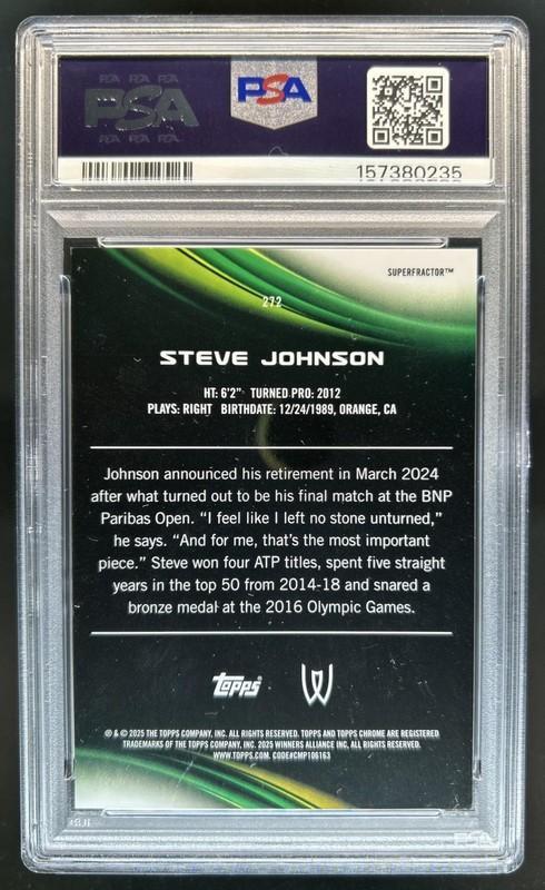 2025 Topps Chrome Steve Johnson Refractor Superfractor #1/1 PSA 8 view 2