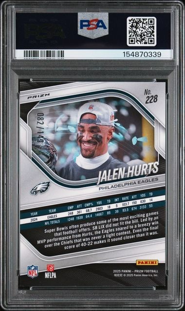 PSA 10 JALEN HURTS 🔥 2025 PRIZM RED WAVE /149 EAGLES 228 LOMBARDI 🏆 SUPER BOWL view 2