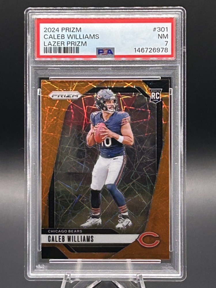 2024 Panini Prizm Caleb Williams #301 Orange Lazer Rookie Card RC Bears PSA 7 view 1