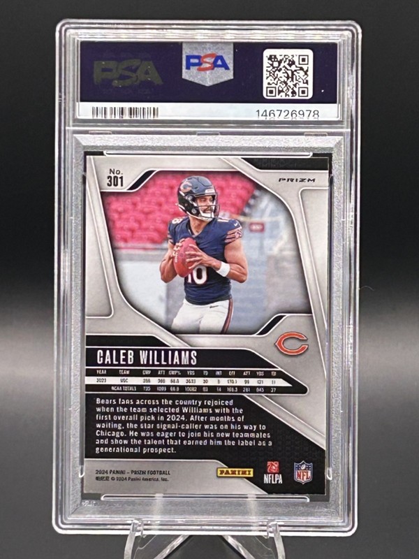 2024 Panini Prizm Caleb Williams #301 Orange Lazer Rookie Card RC Bears PSA 7 view 2