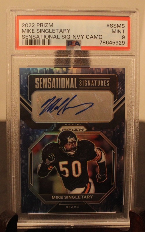 2022 Panini Prizm Mike Singletary Sensational Signatures Navy Camo Auto/25 PSA 9 view 2