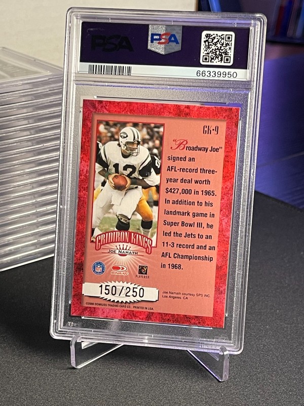 2000 Donruss Joe Namath #GK9 All-Time Gridiron Kings Autograph 150/250 PSA 8 view 2