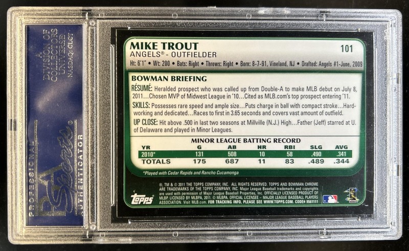 2011 Bowman Draft Picks & Prospects Mike Trout RC Chrome #101 Angels PSA 10 view 2