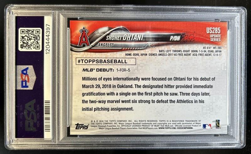 2018 Topps Update Shohei Ohtani RC Rookie #US285 Angels PSA 10 GEM MINT view 2